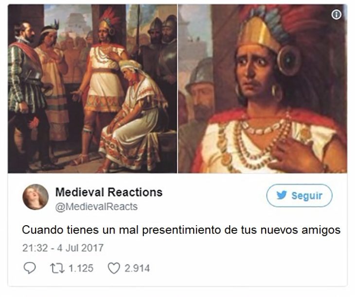 Dibujo con la cara preocupada de Moctezuma 