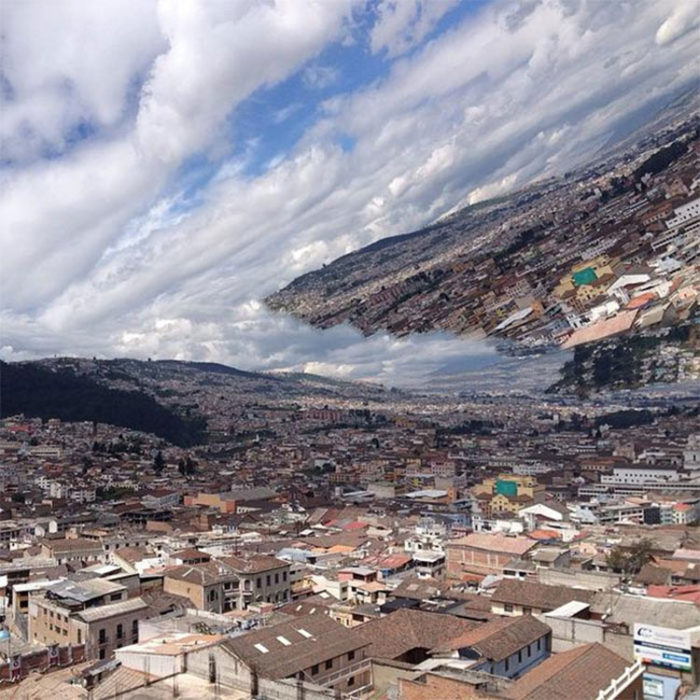 movimiento de la camara hacer que la ciudad parezca en las nubes