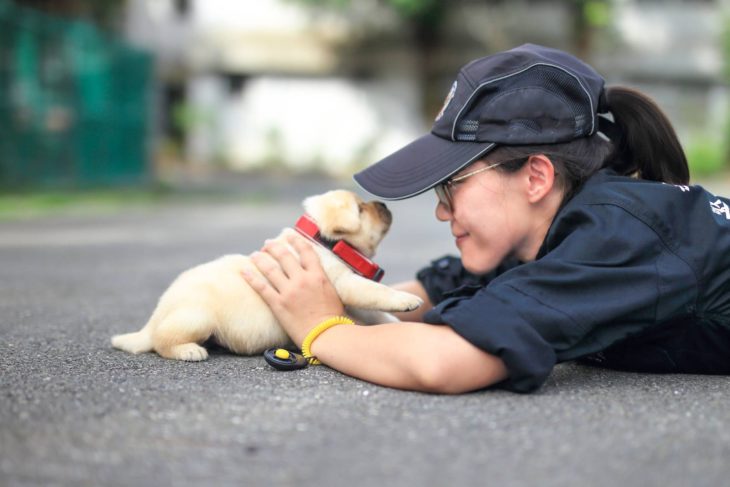 policía con perrito