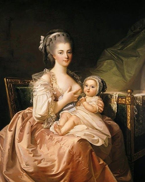 Pintura Edad Media mujer amamantando bebé