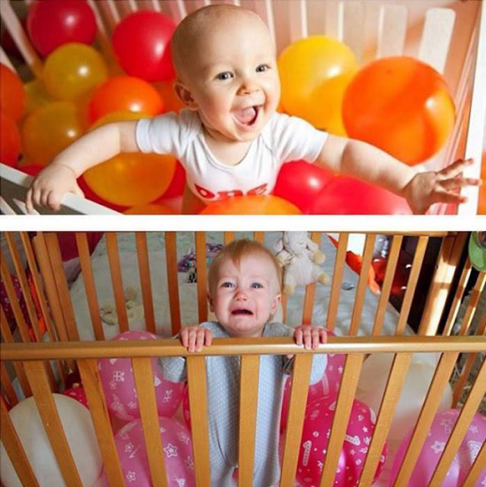 Fotod bebé cuna y globos fail