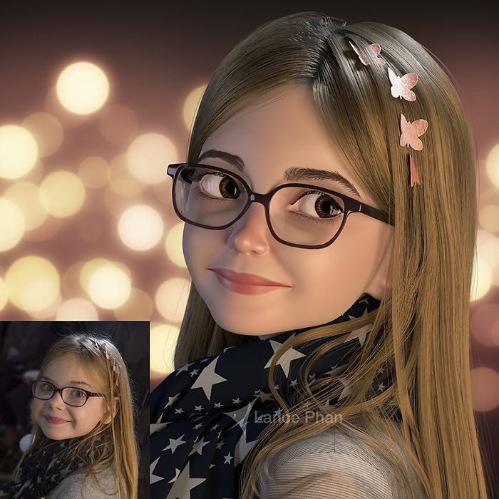 niña con lentes convertida en personaje de Pixar