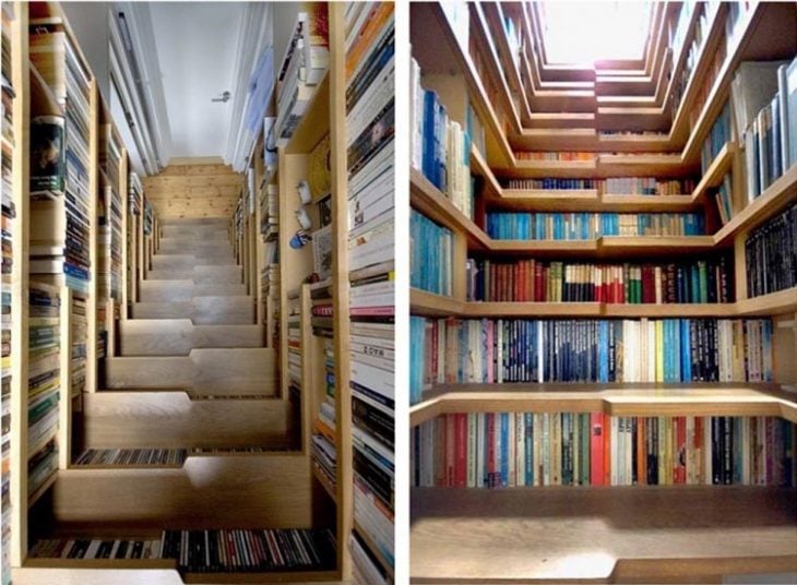 Ideas para espacios pequeños pequeña biblioteca en las escaleras
