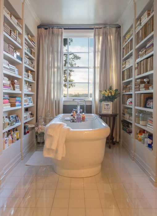 bañera con estanterías de libros