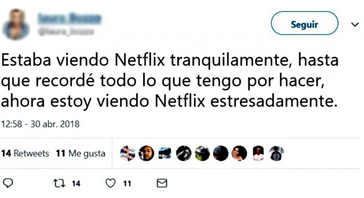 tuit sobre ver netflix mientras estás estresado