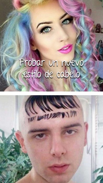 chica con cabello de colores vs chico con cabello mal cortado