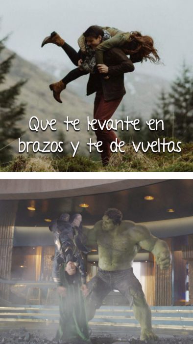 escena de chico cargando a chica vs hulk vs loki