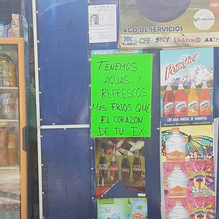 cartel refrescos más fríos que el corazón de tu ex