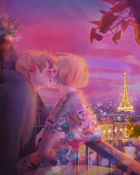 ilustración beso en parís 