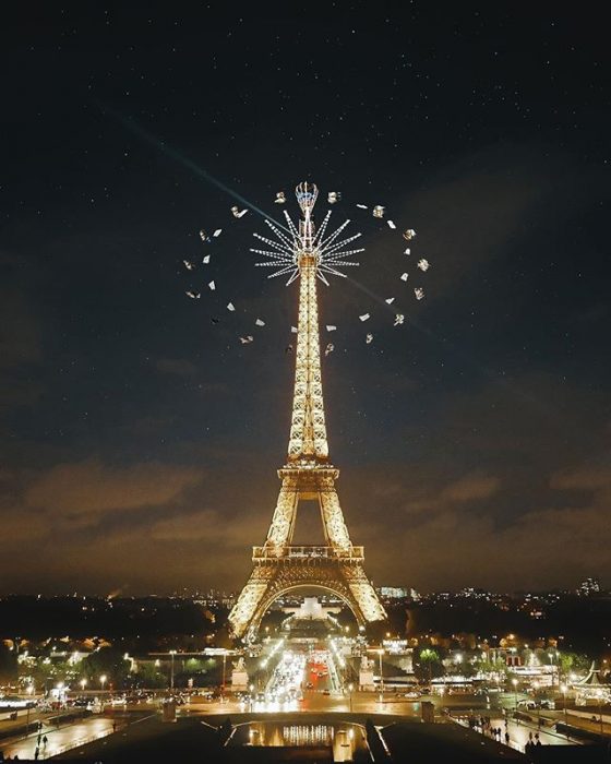 montaje de carrusel en la Torre Eiffel