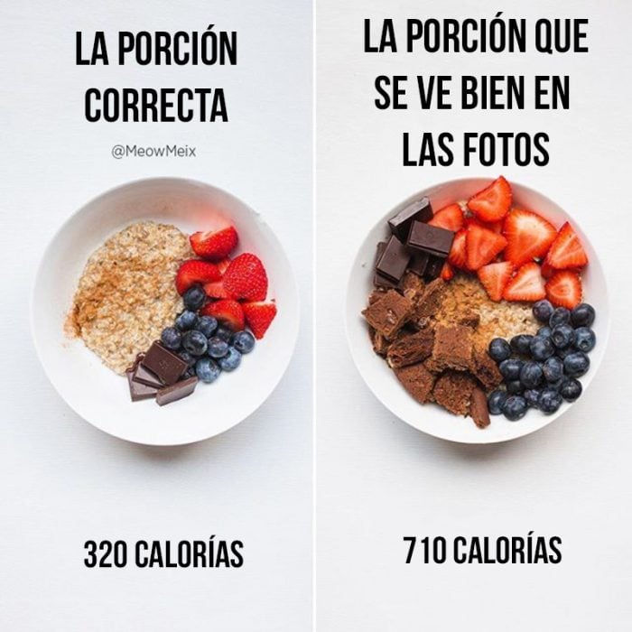 avena con frutas y chocoalte vs el mismo platillo pero ms lleno 