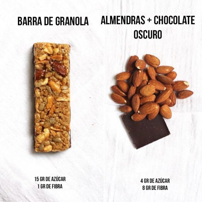 barra de granola vs almendras y chocolate 