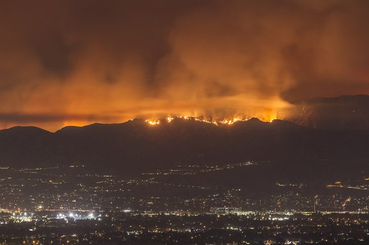 incendio forestal en una montaña 