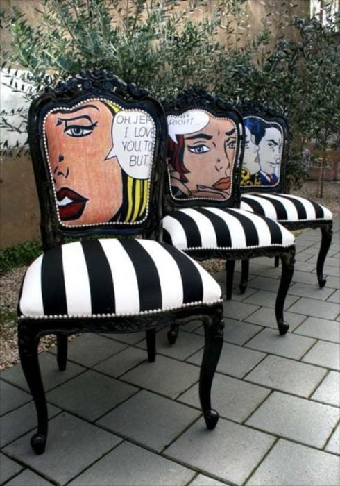sillas tapizadas estilo cómic 
