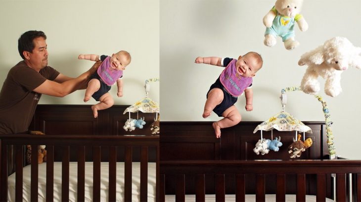 truco de foto bebé volando 