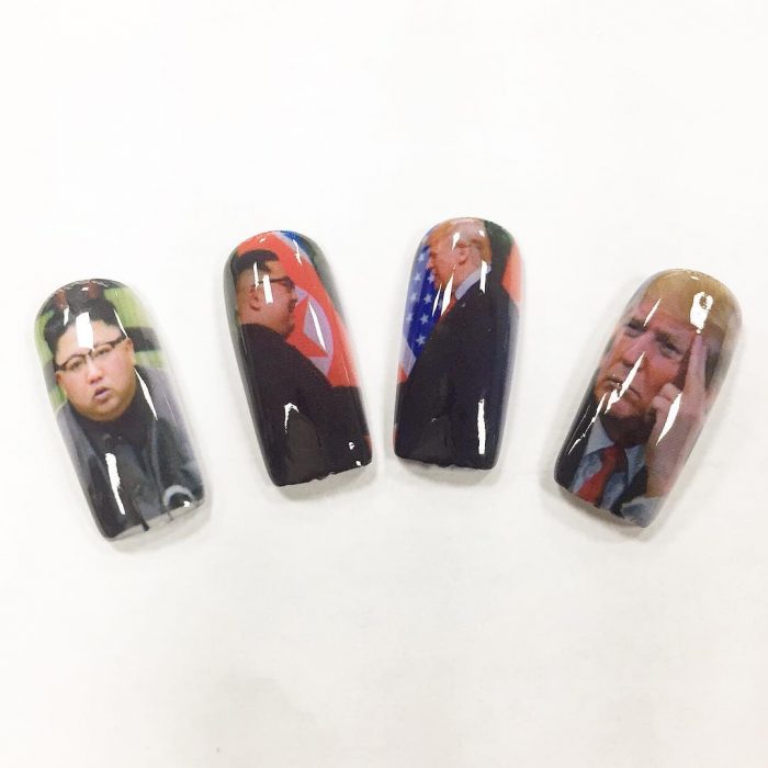 uñas impresas de kim y trump 