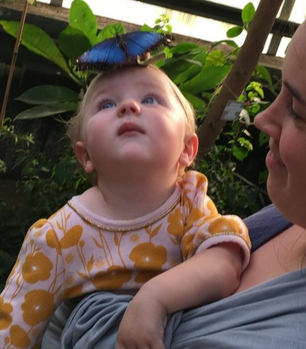 niña con una mariposa en la frente 