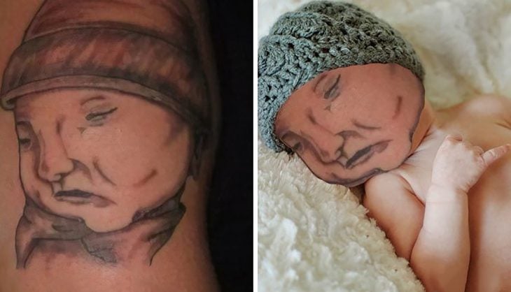 tatuaje mal hecho de recién nacido 