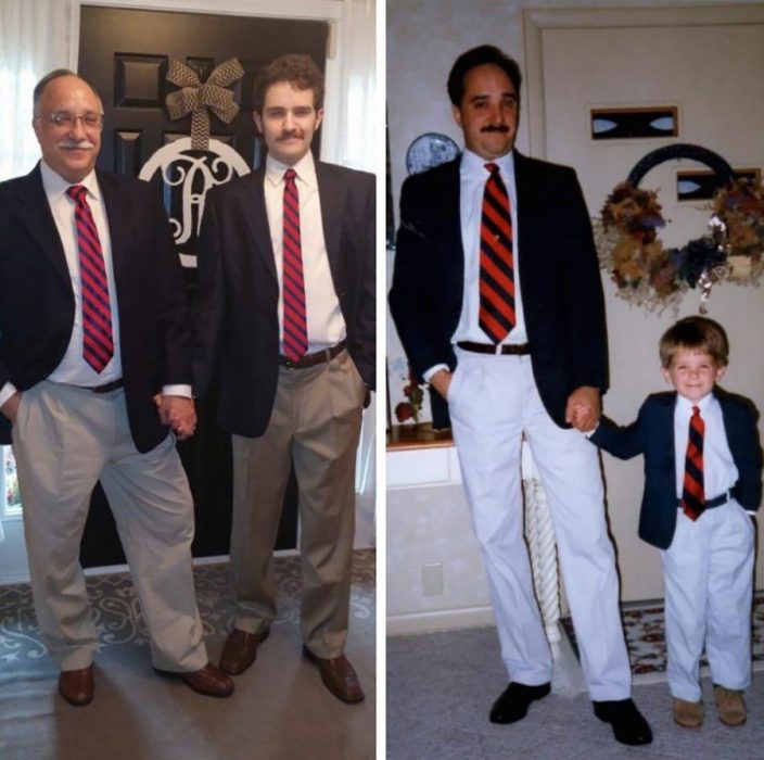 recreación de foto señor y su hijo en traje 