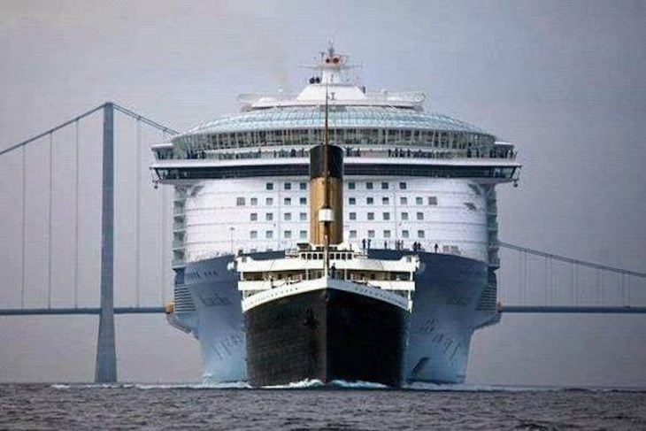 Titánic comparado con un crucero moderno