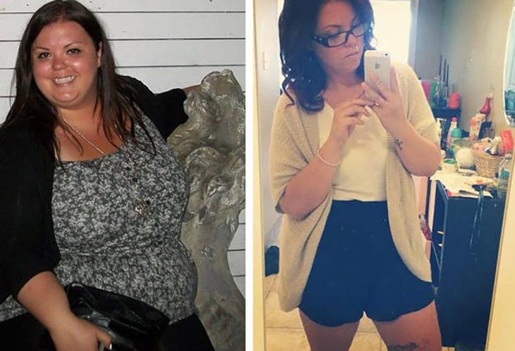 mujer antes y después de perder peso 