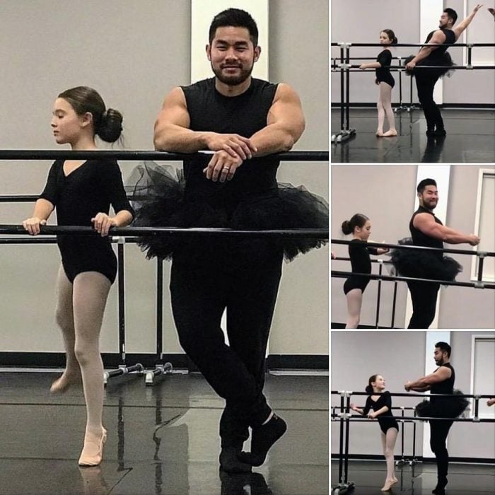 papá que toma clases de ballet con su hija