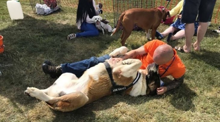 hombre haciéndole caricias a perro 