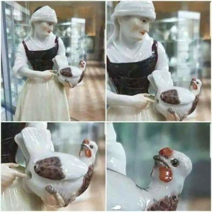 porcelana mujer y gallina 