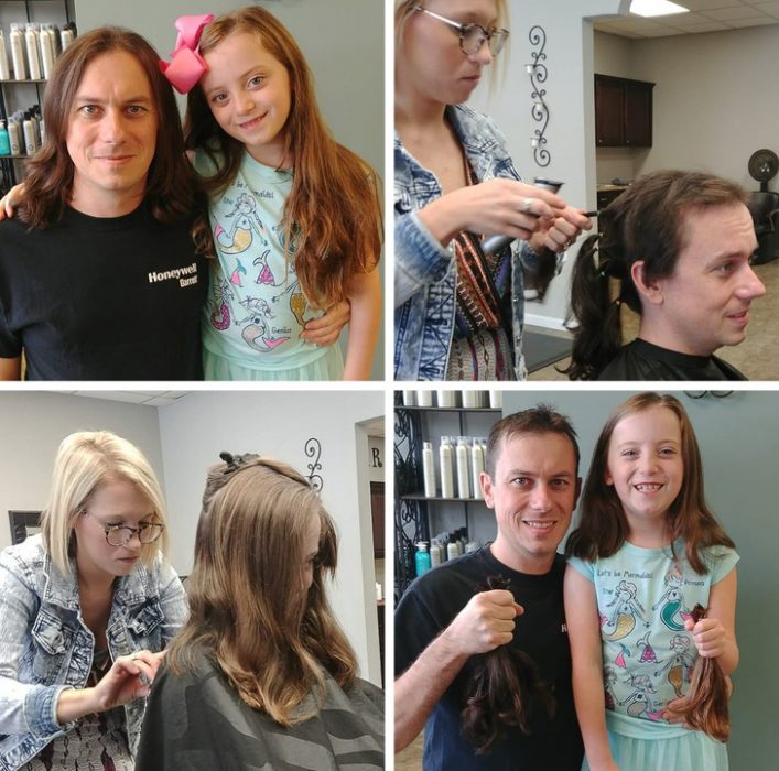 padre e hija donan su cabello 